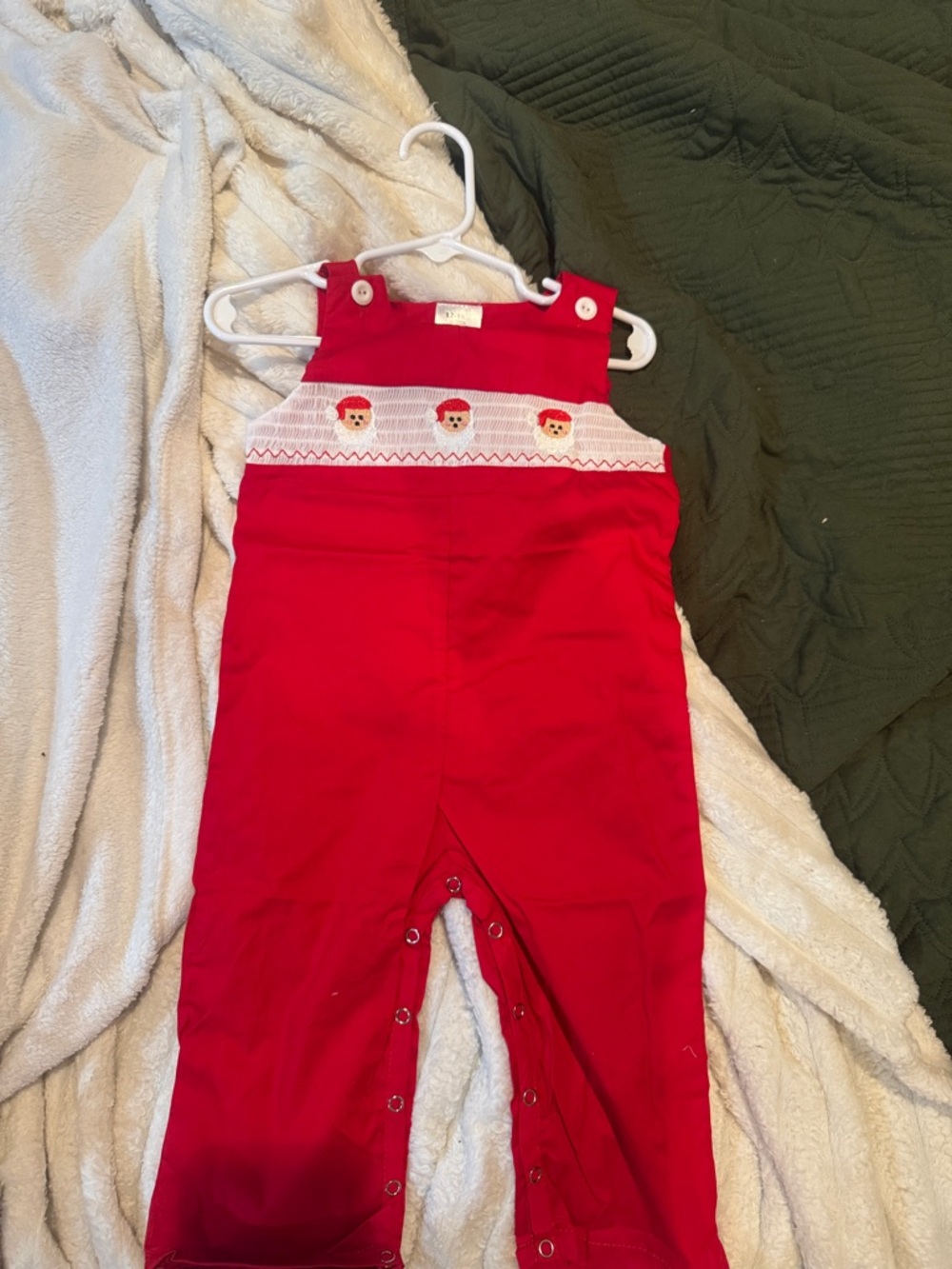 Red Holiday Smocked Kids Overalls